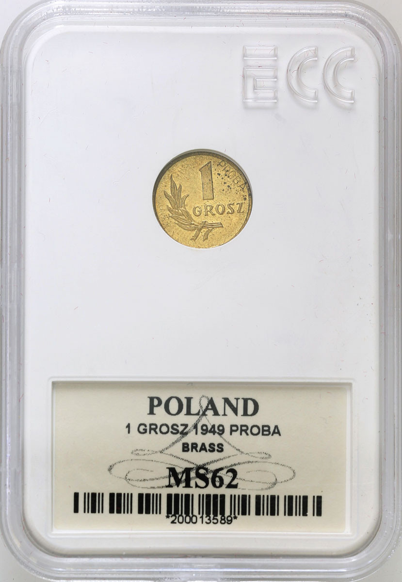 PRL. PRÓBA mosiądz 1 grosz 1949 GCN MS62